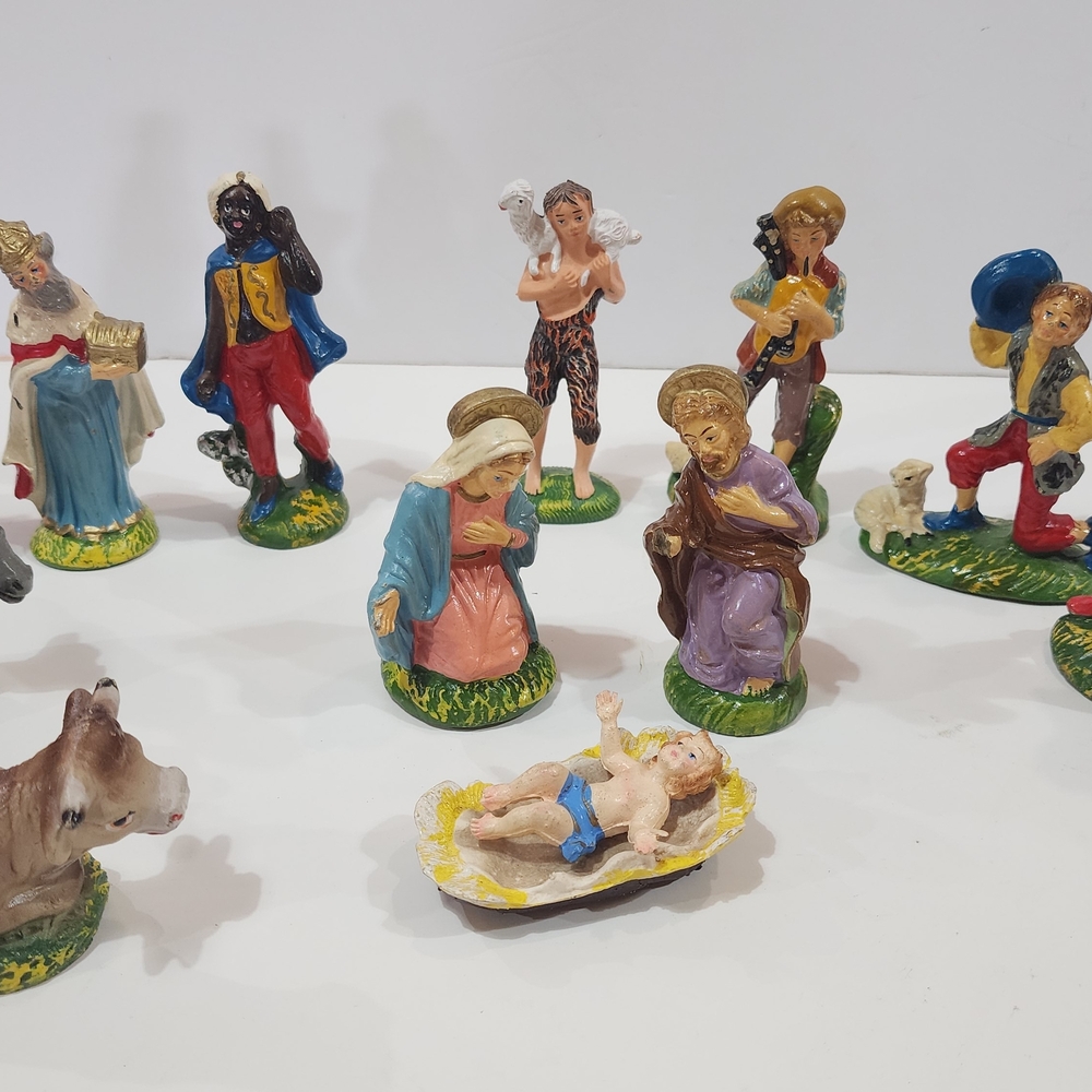 Vintage 1970s, 80s Made in ITALY Complete  Colorful Nativity  Scene Figurine Set